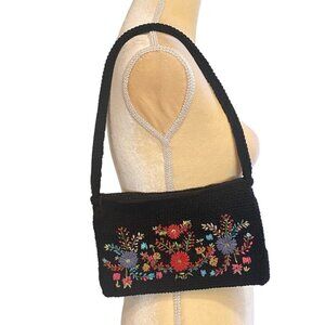 St. John's Bay Black Floral Knitted Mini Shoulder Purse, Vintage